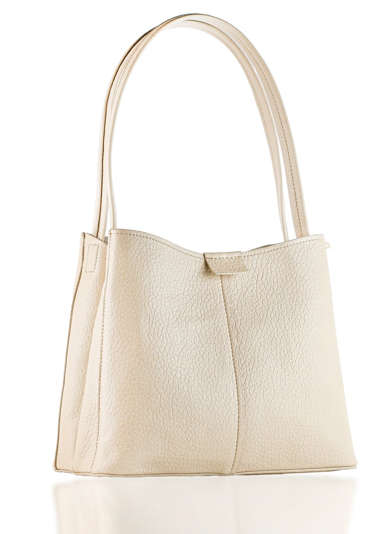 حقيبة يد نسائية فاخرة بنسيج جلدي محبب - تصميم أنيق بمقبض علوي مع 3 أقسام داخلية منظمة (لون كريمي) - Image 1